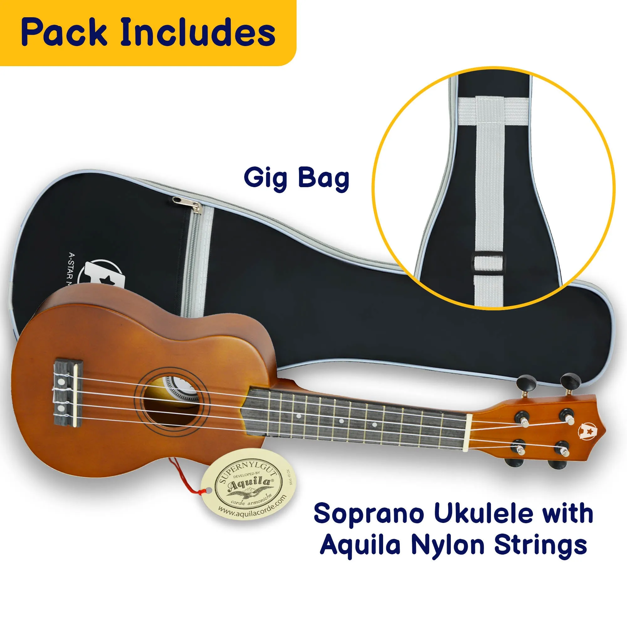A-Star Soprano Ukulele Starter Pack with Bag, Tuner and Strings