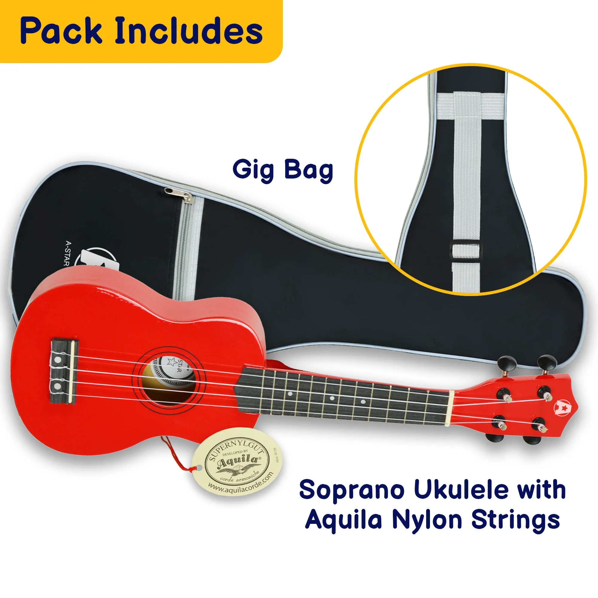 A-Star Soprano Ukulele Starter Pack with Bag, Tuner and Strings