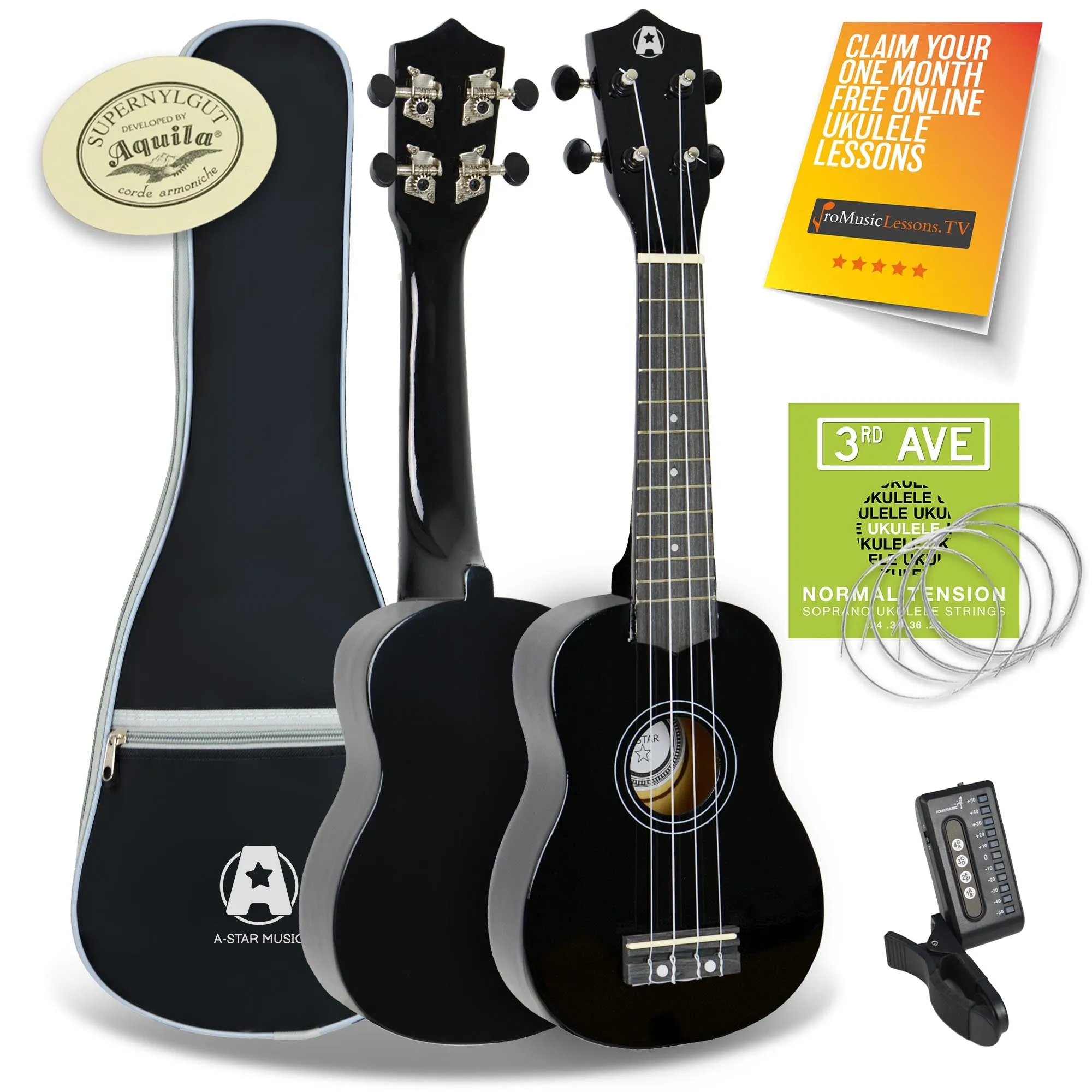 A-Star Soprano Ukulele Starter Pack with Bag, Tuner and Strings