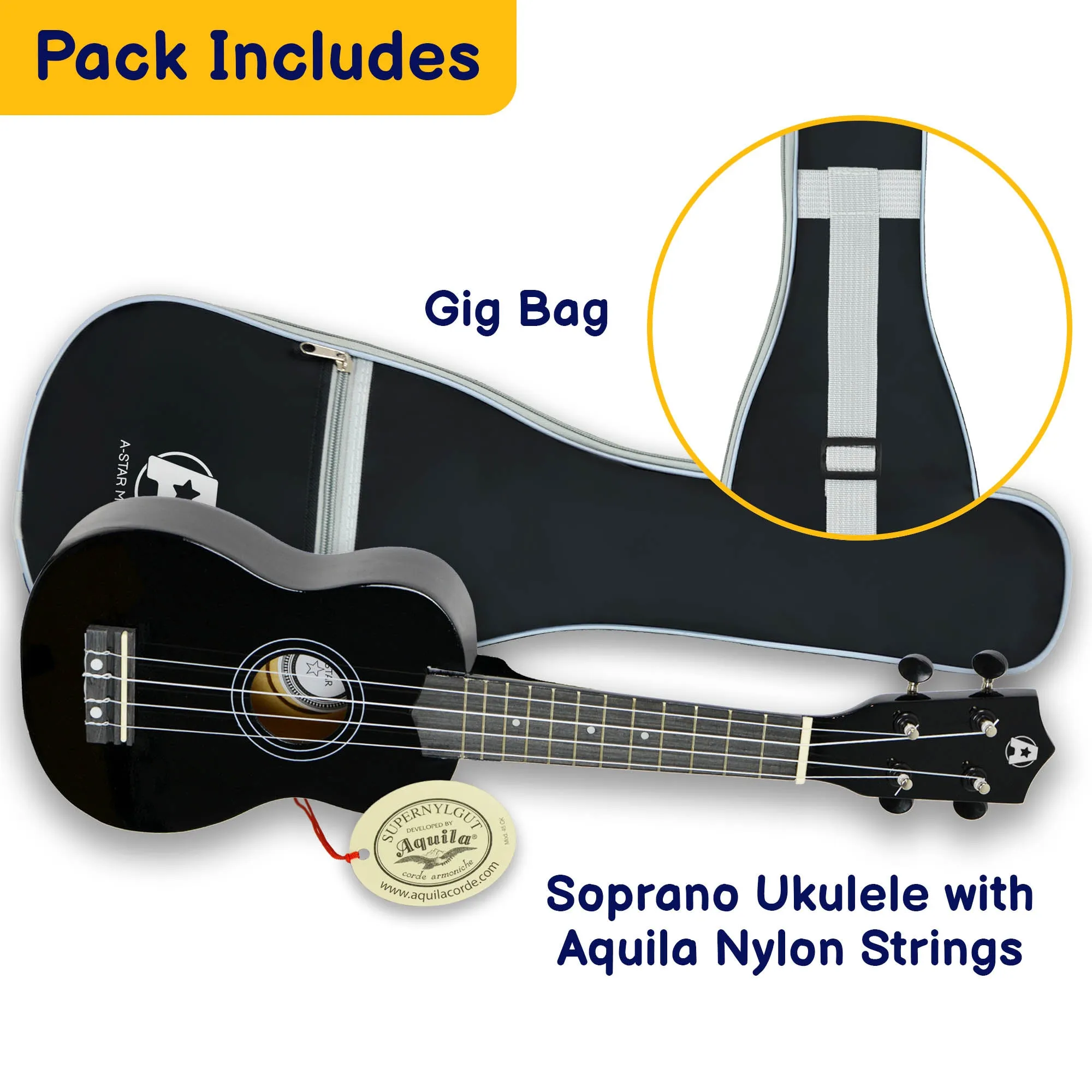 A-Star Soprano Ukulele Starter Pack with Bag, Tuner and Strings