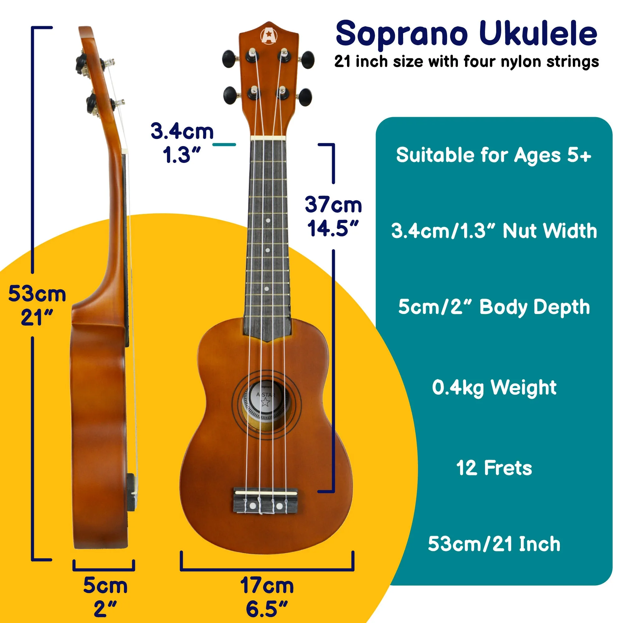 A-Star Soprano Ukulele Starter Pack with Bag, Tuner and Strings