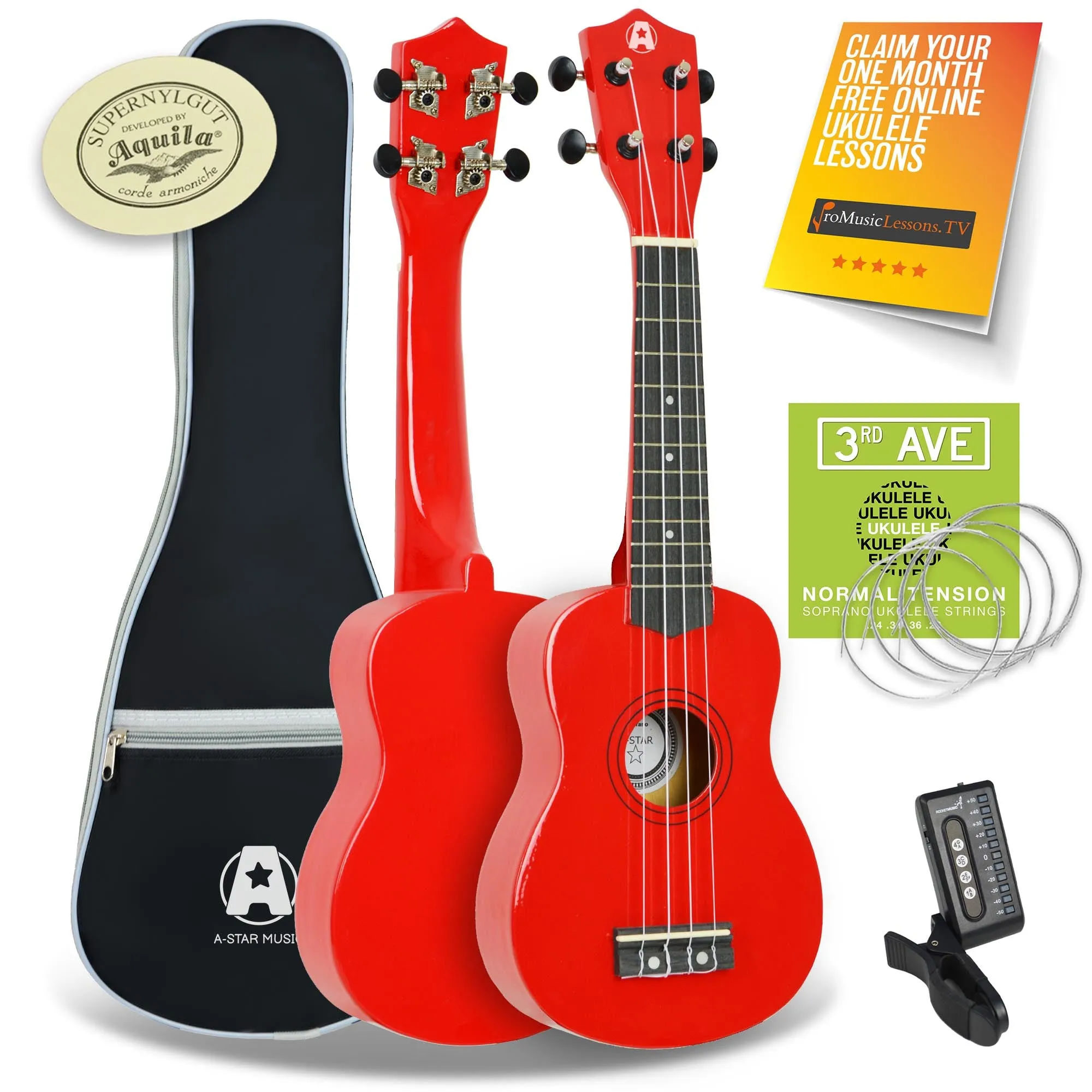 A-Star Soprano Ukulele Starter Pack with Bag, Tuner and Strings