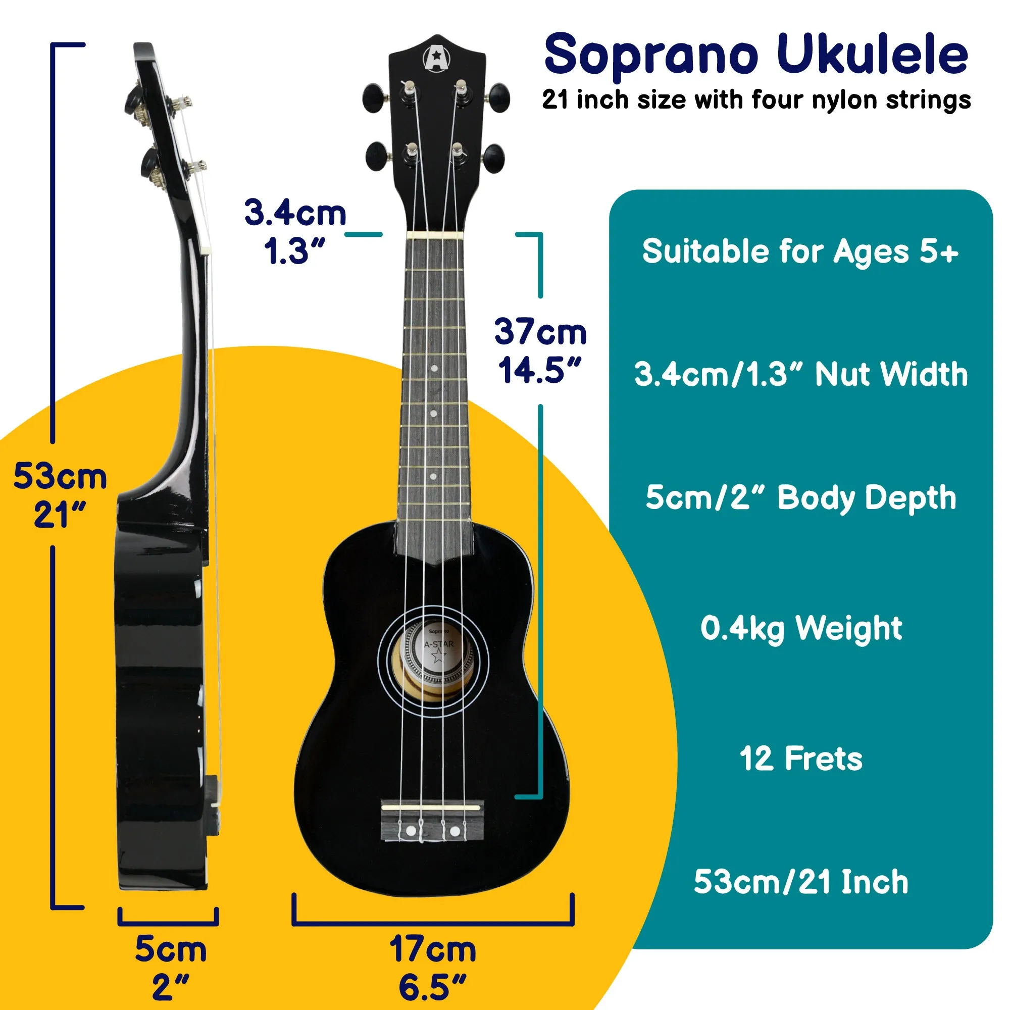 A-Star Soprano Ukulele Starter Pack with Bag, Tuner and Strings