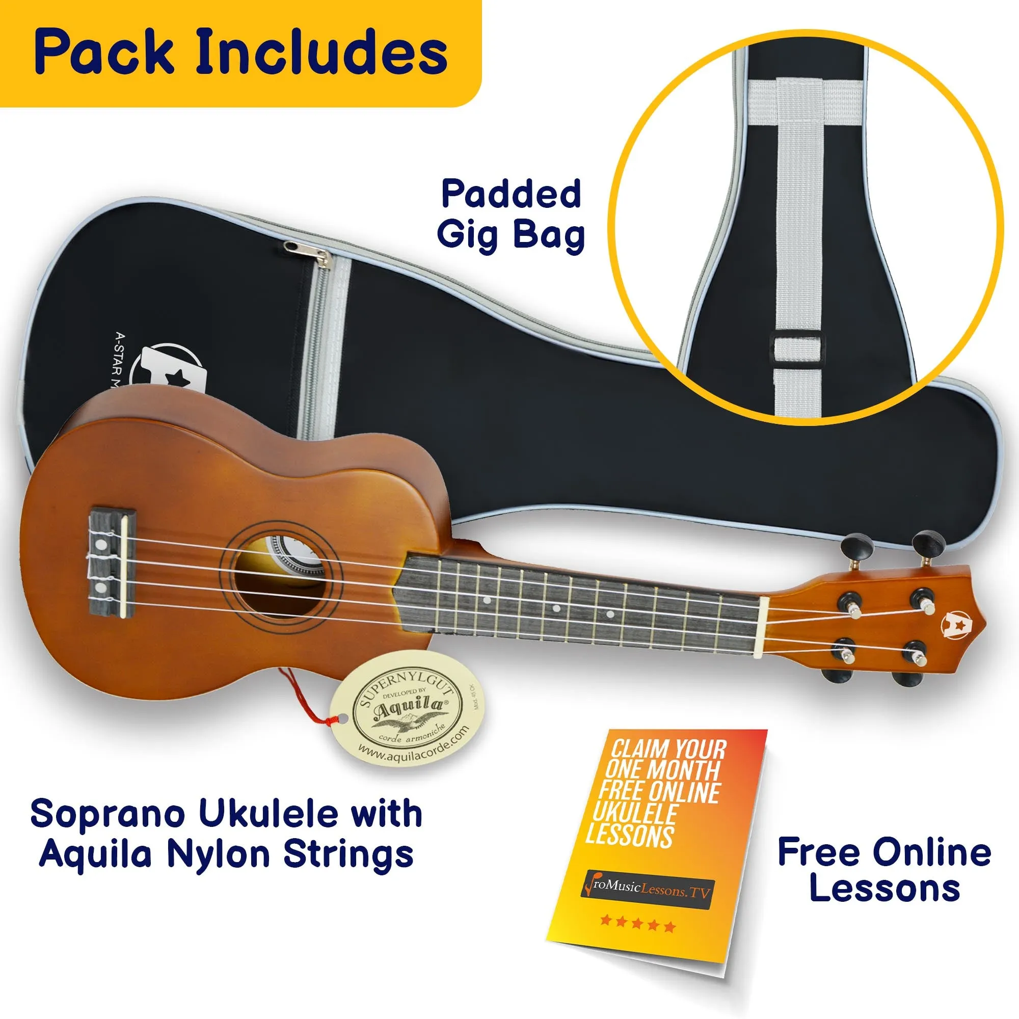 A-Star Soprano Ukulele With Aquila Strings and Bag