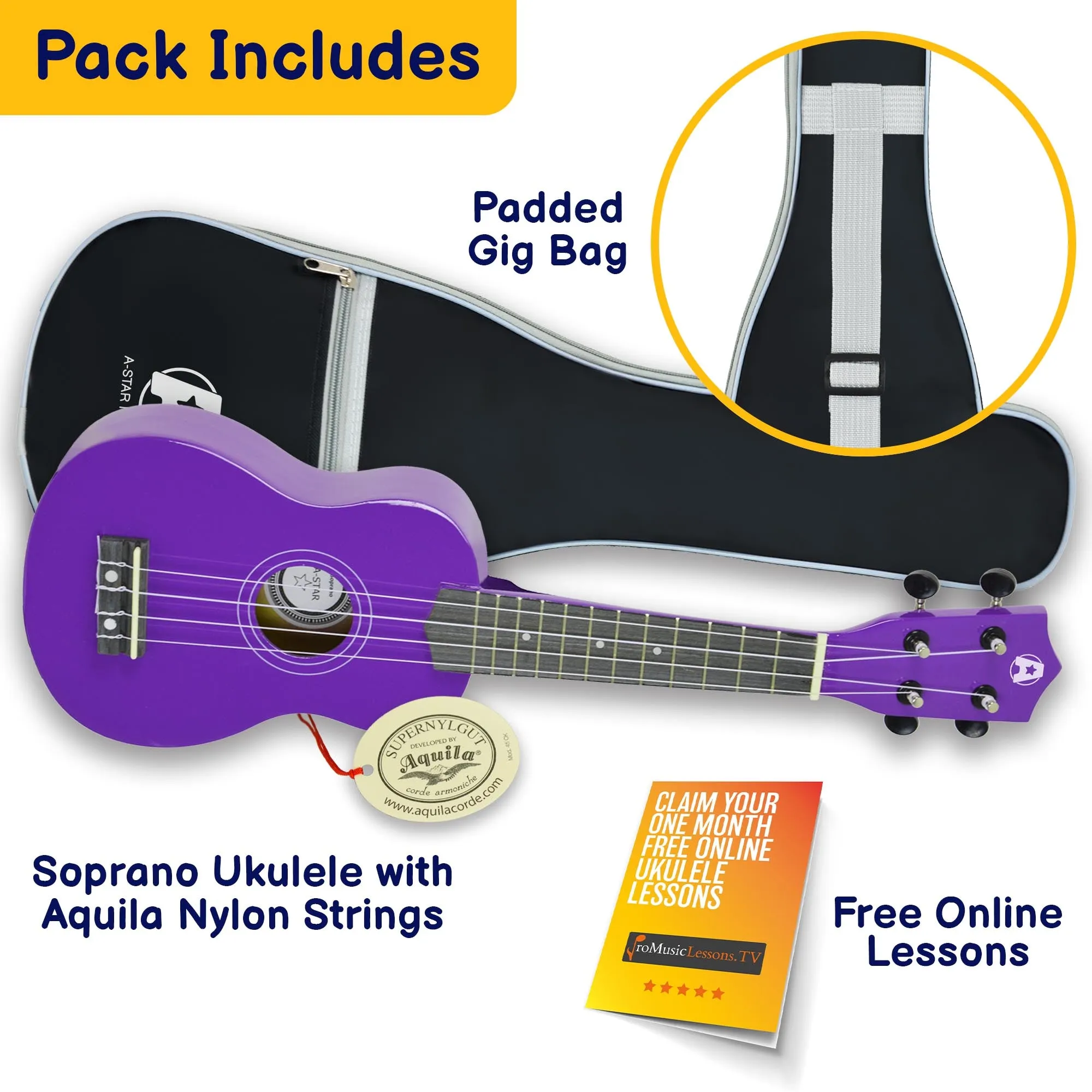 A-Star Soprano Ukulele With Aquila Strings and Bag