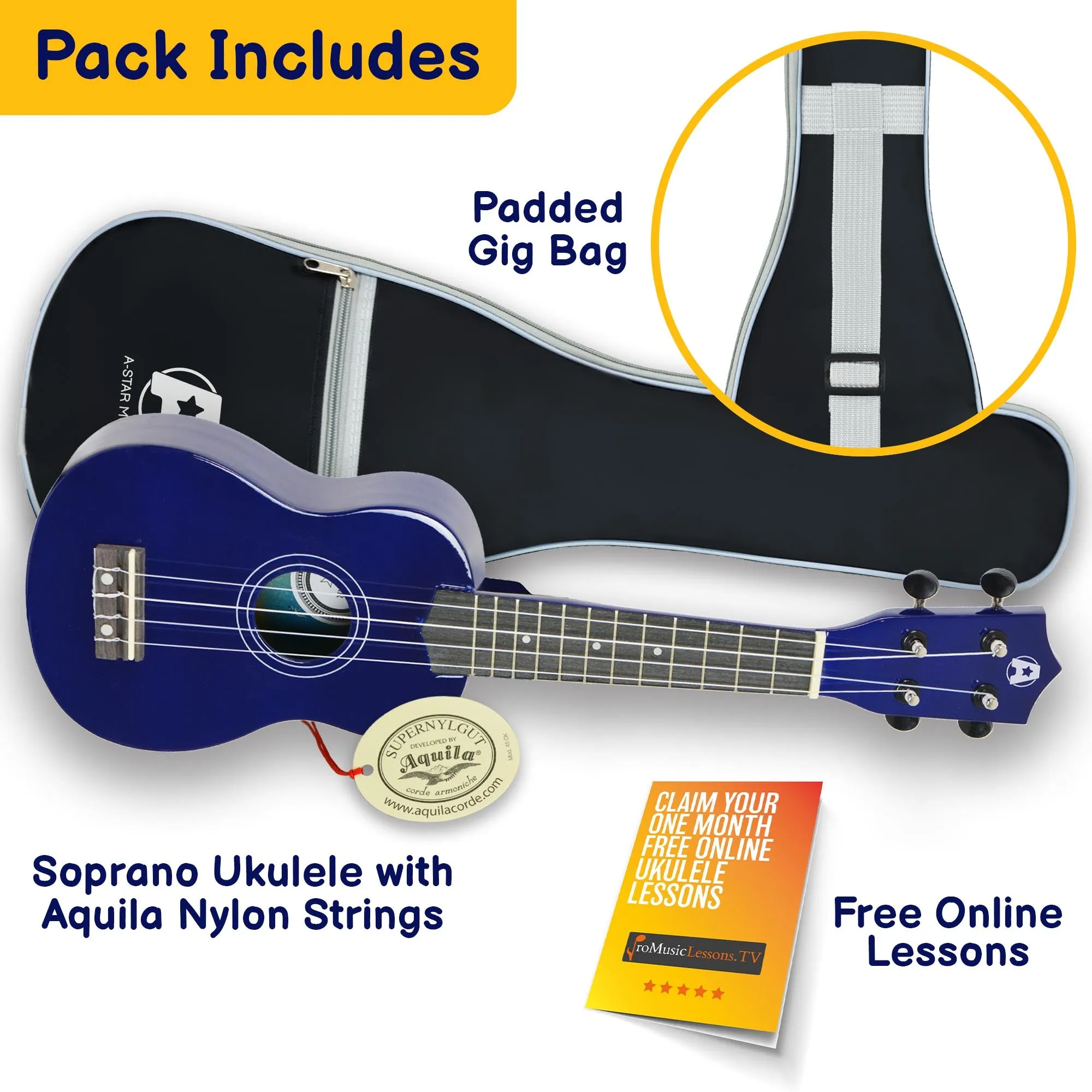 A-Star Soprano Ukulele With Aquila Strings and Bag