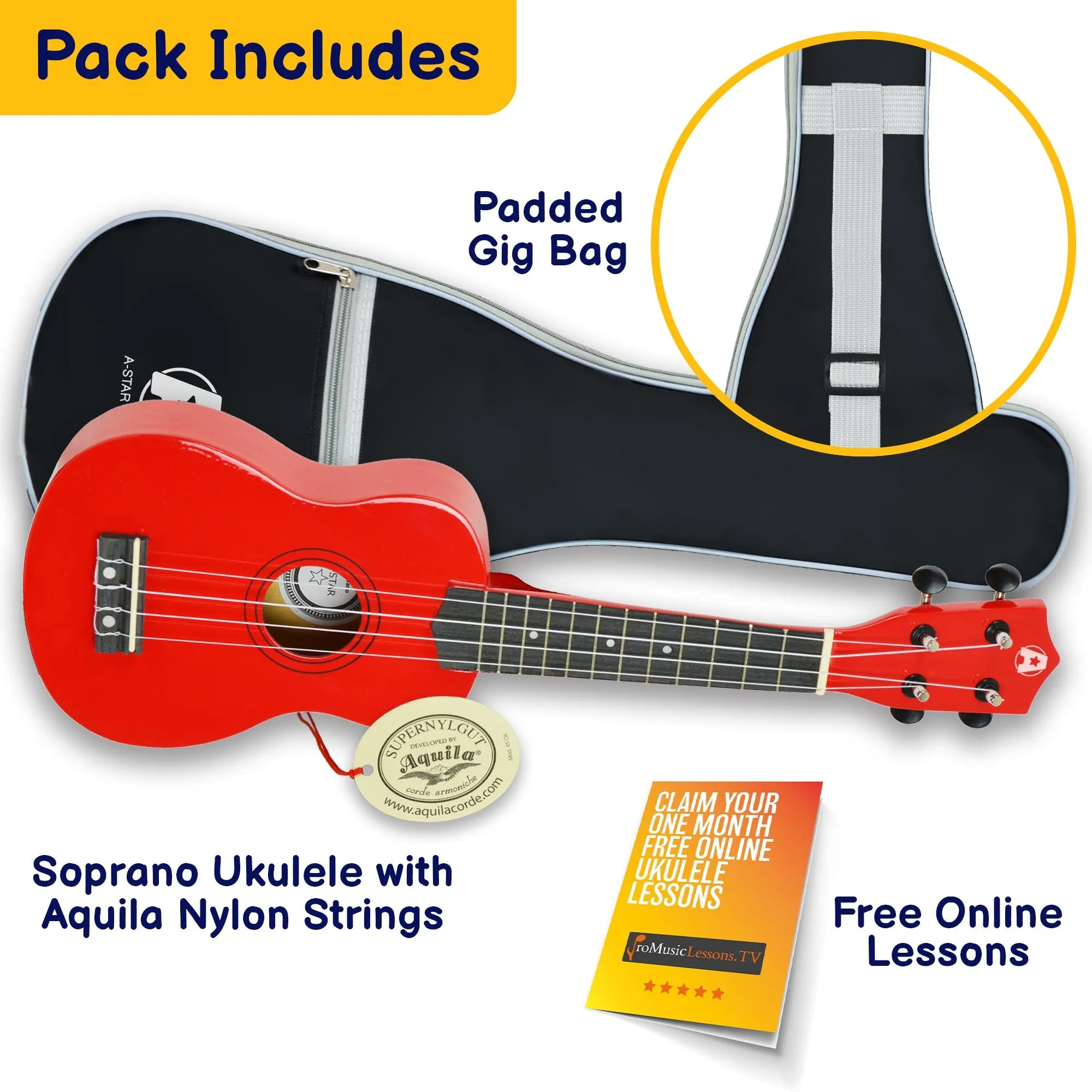 A-Star Soprano Ukulele With Aquila Strings and Bag