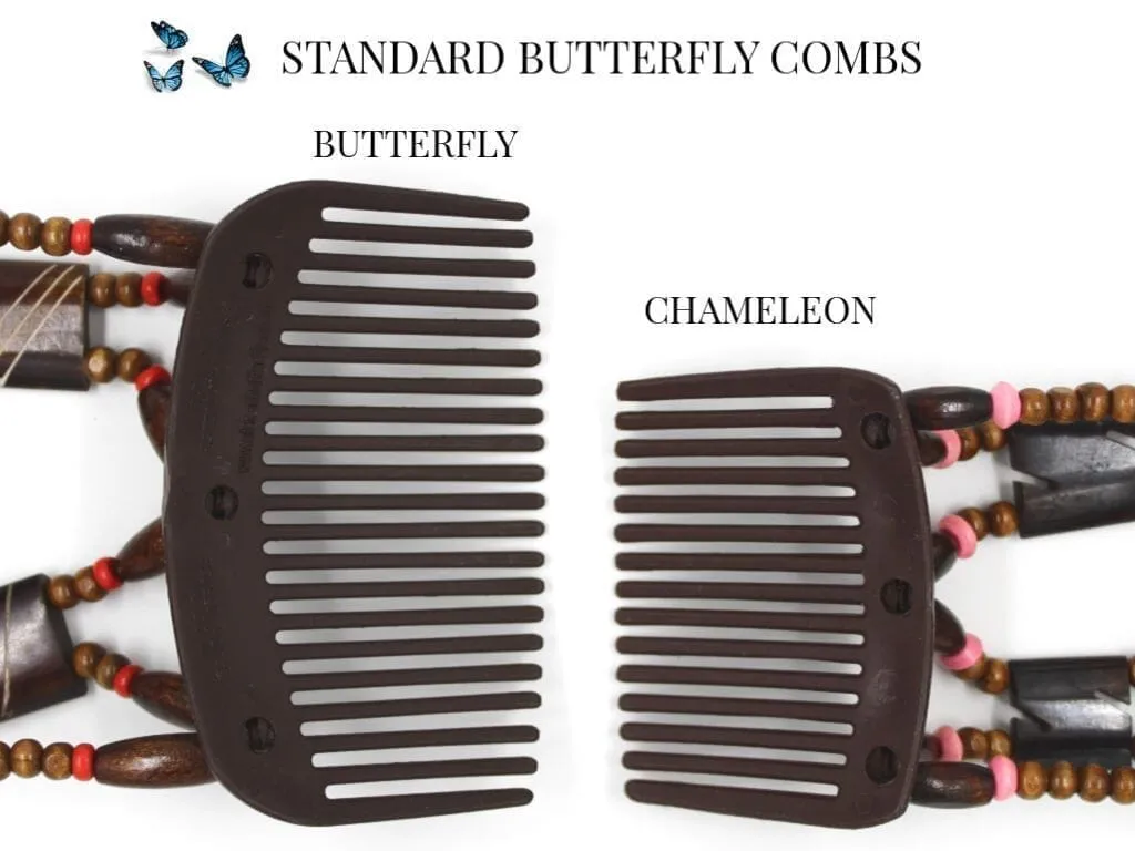 African Butterfly Chameleon Hair Comb - Ndebele Black 54