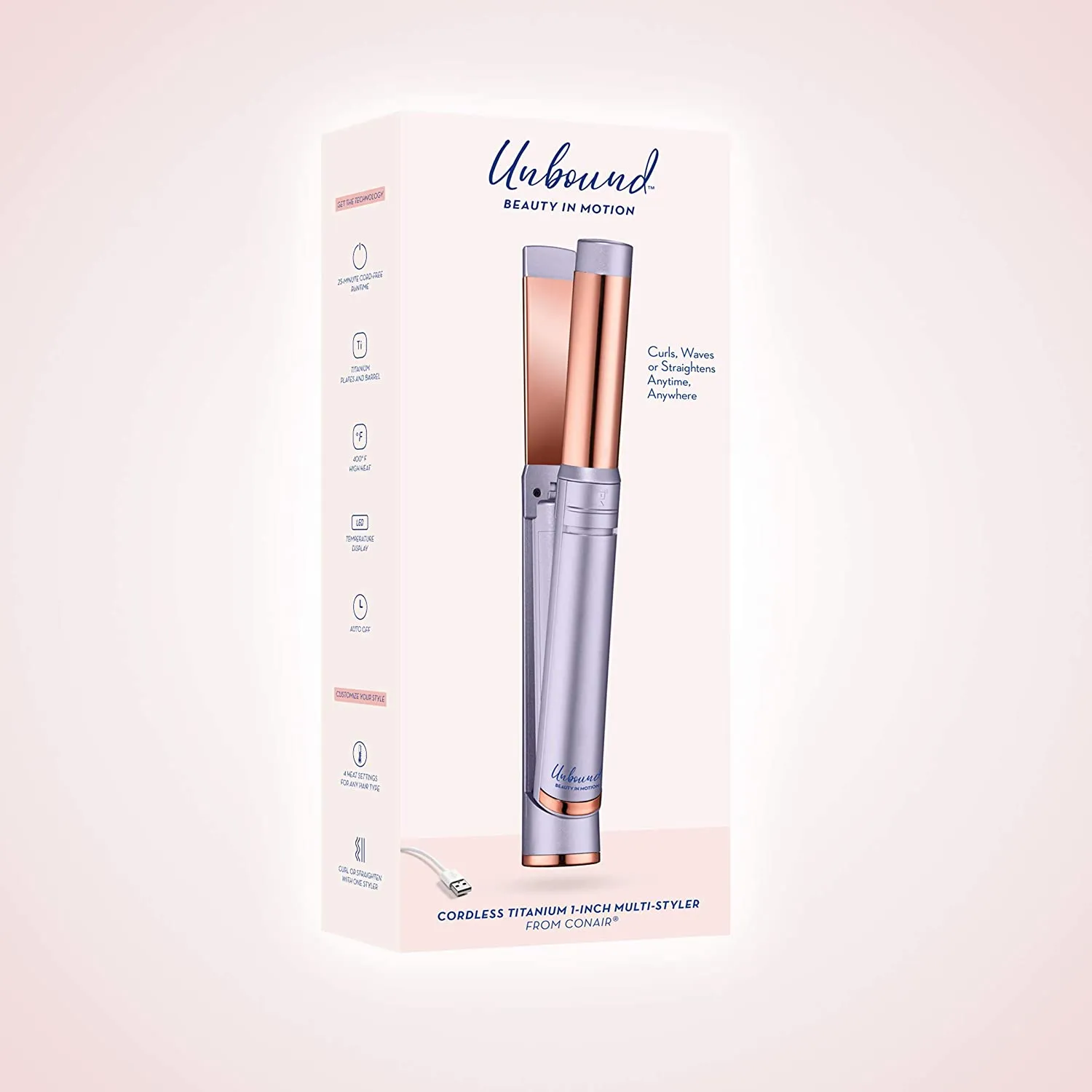 Amazing Cordless Titanium 1 inch Multi-Styler by Conair! Rechargeable USB charger!
