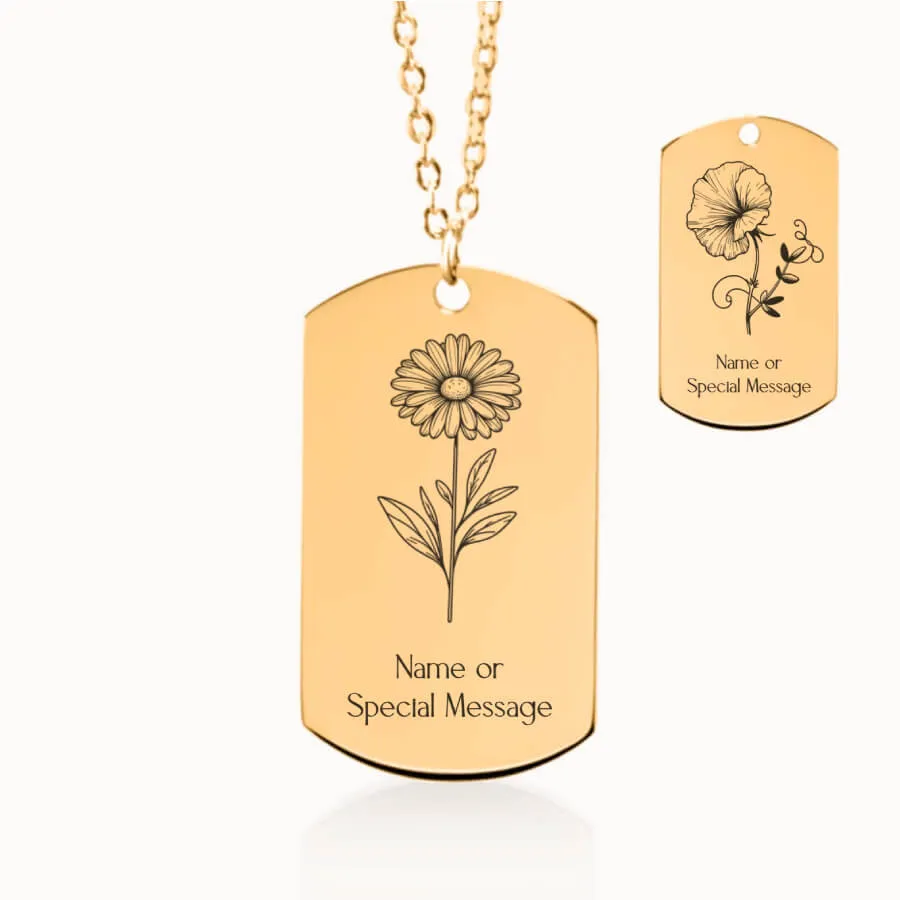 April Birth Flower Tag Pendant on Fine Chain