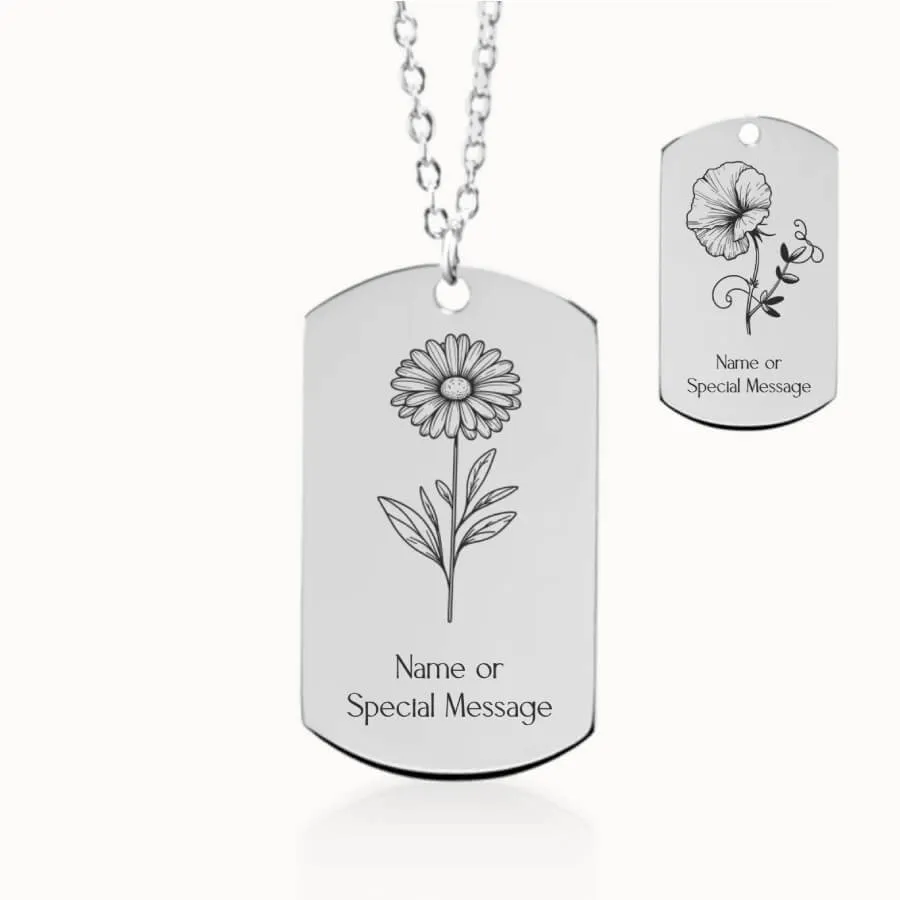 April Birth Flower Tag Pendant on Fine Chain