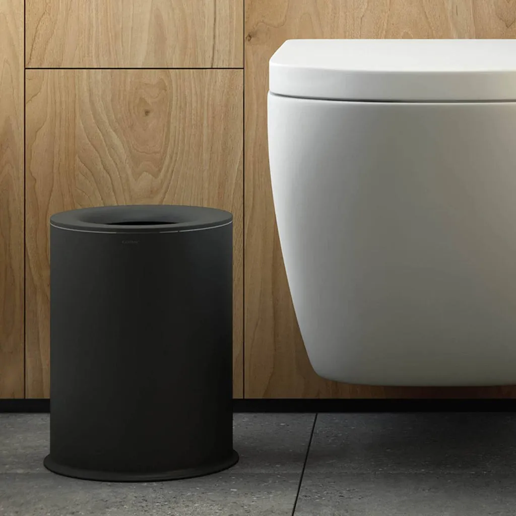 Architect S  Geyser 5 Lts Bathroom Trash Can - Free Standing - 8" Stainless Steel/Plastic/Matt Black