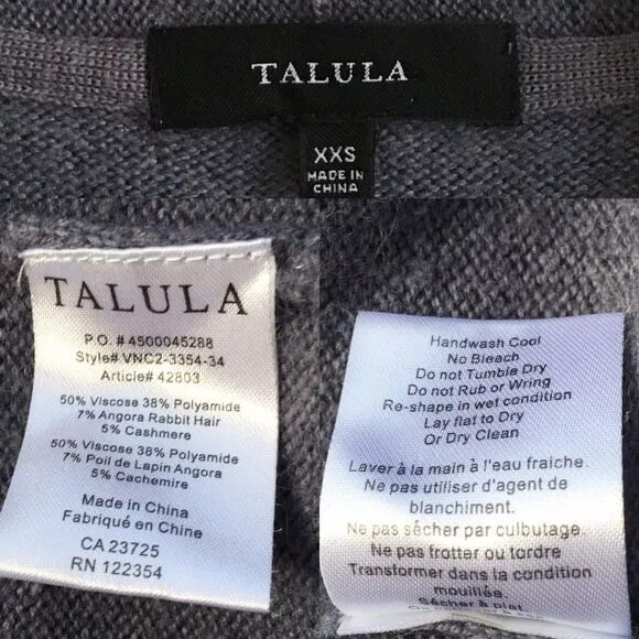 ARITZIA Talula Cashmere Blend Open Front Long Sleeve Cardigan Sweater Blue XXS