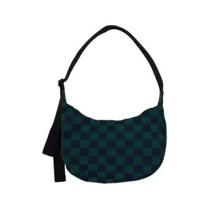 Baggu Medium Nylon Crescent Bag, Navy Green Check