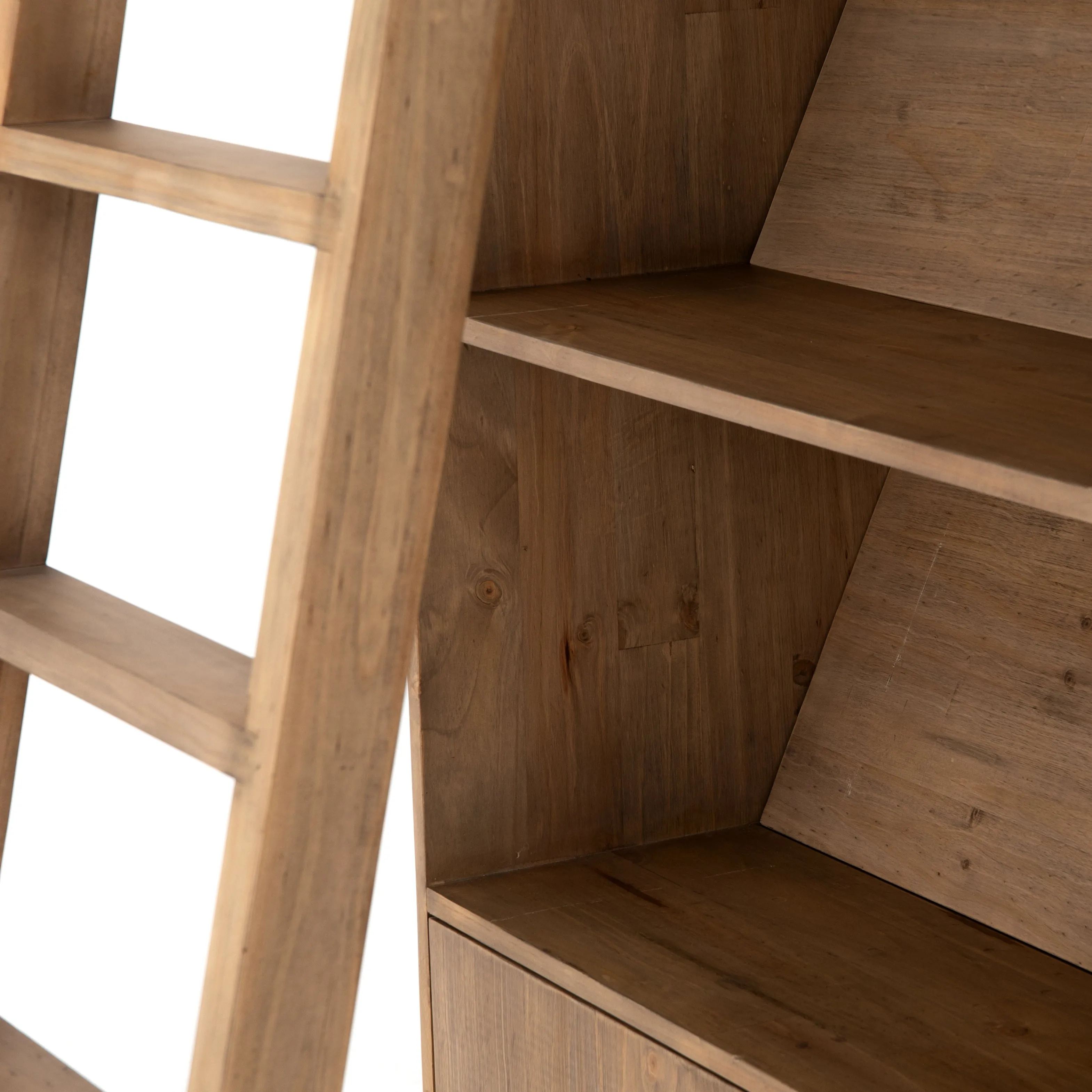 Bane Double Bookshelf with Ladder - Smoked Pine