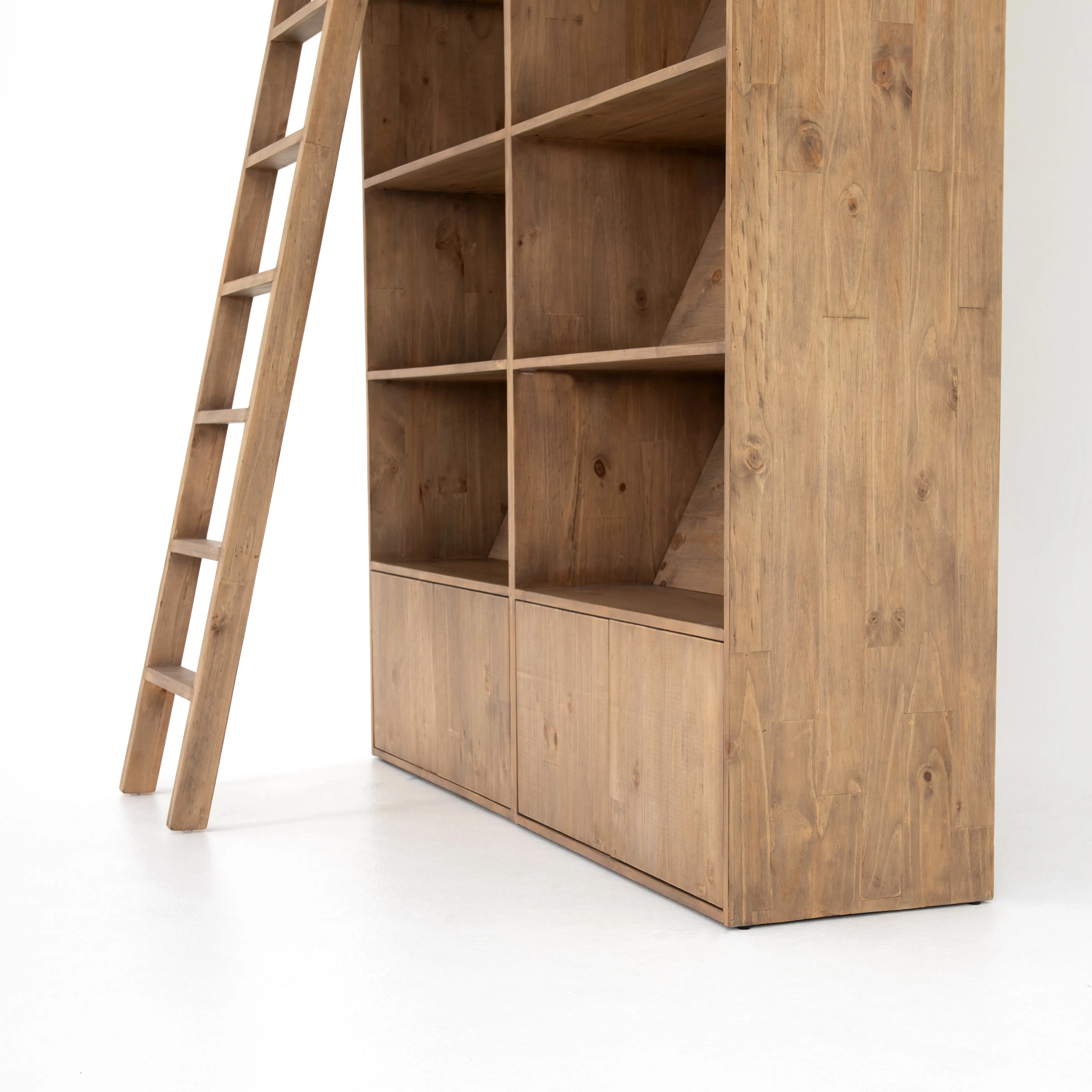 Bane Double Bookshelf with Ladder - Smoked Pine