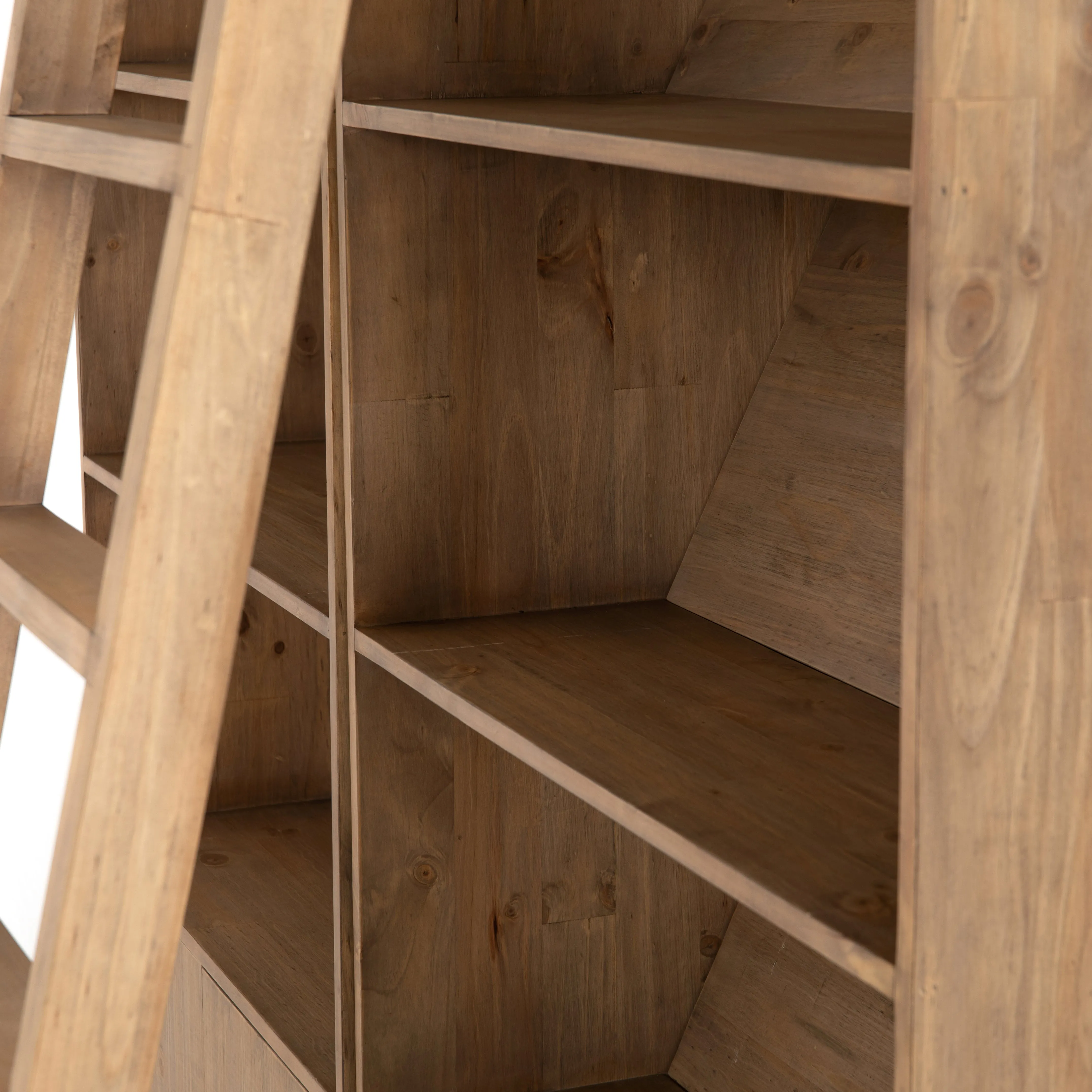 Bane Double Bookshelf with Ladder - Smoked Pine