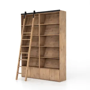 Bane Double Bookshelf with Ladder - Smoked Pine