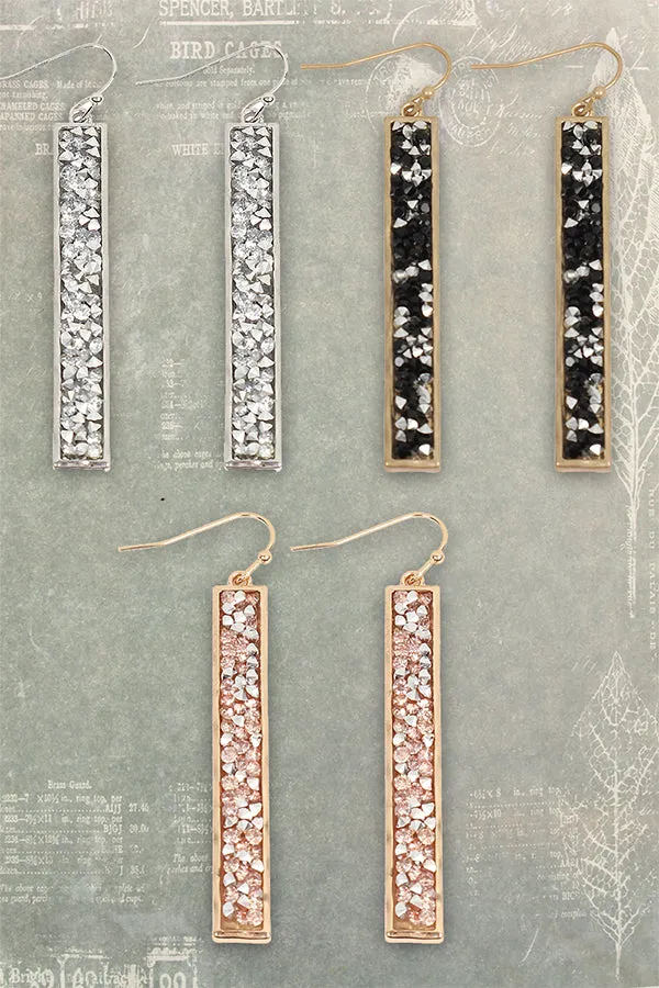 BAR GLITTER FACETED DANGLE HOOK EARRINGS