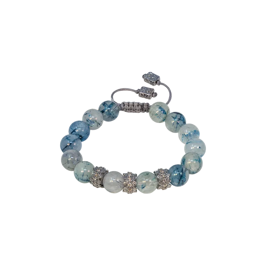 BEADED PULL BRACELET WITH RUTILATED BLUE BEADS AND CHAMPAGNE DIAMONDS