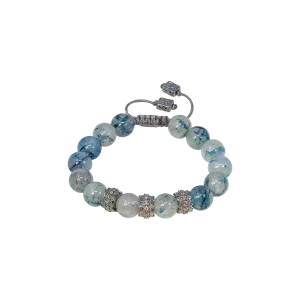 BEADED PULL BRACELET WITH RUTILATED BLUE BEADS AND CHAMPAGNE DIAMONDS