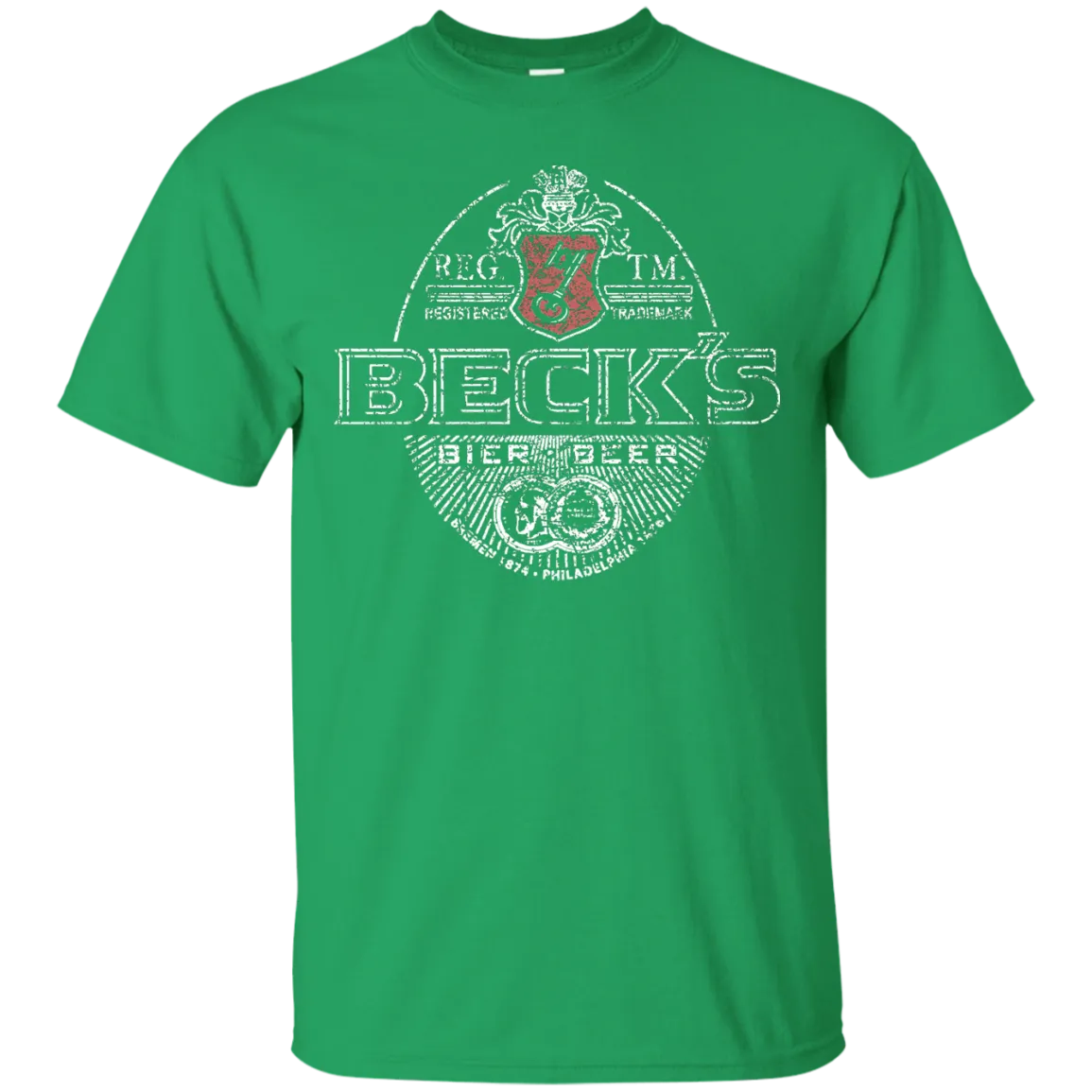 Becks Beer T-Shirt Custom Designed White Worn Label Pattern