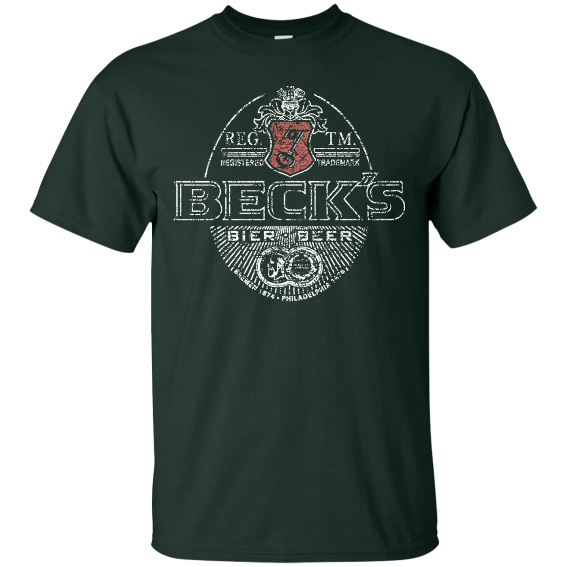 Becks Beer T-Shirt Custom Designed White Worn Label Pattern