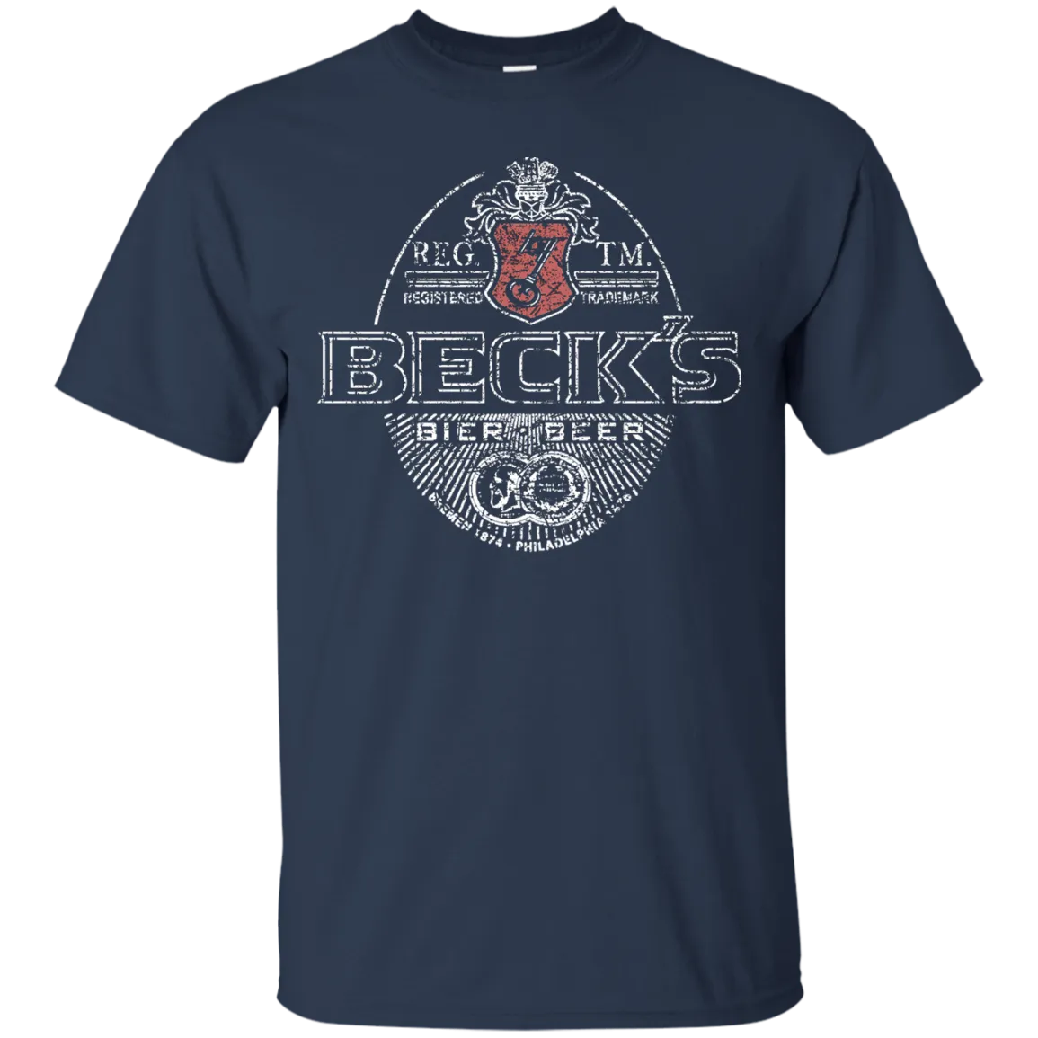 Becks Beer T-Shirt Custom Designed White Worn Label Pattern