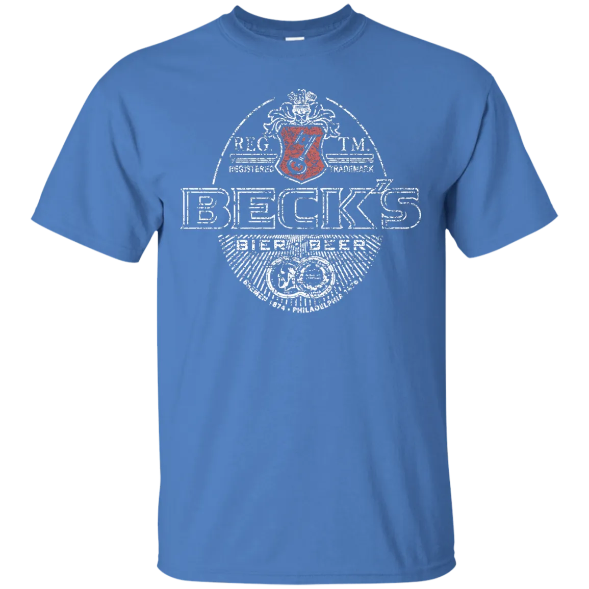 Becks Beer T-Shirt Custom Designed White Worn Label Pattern