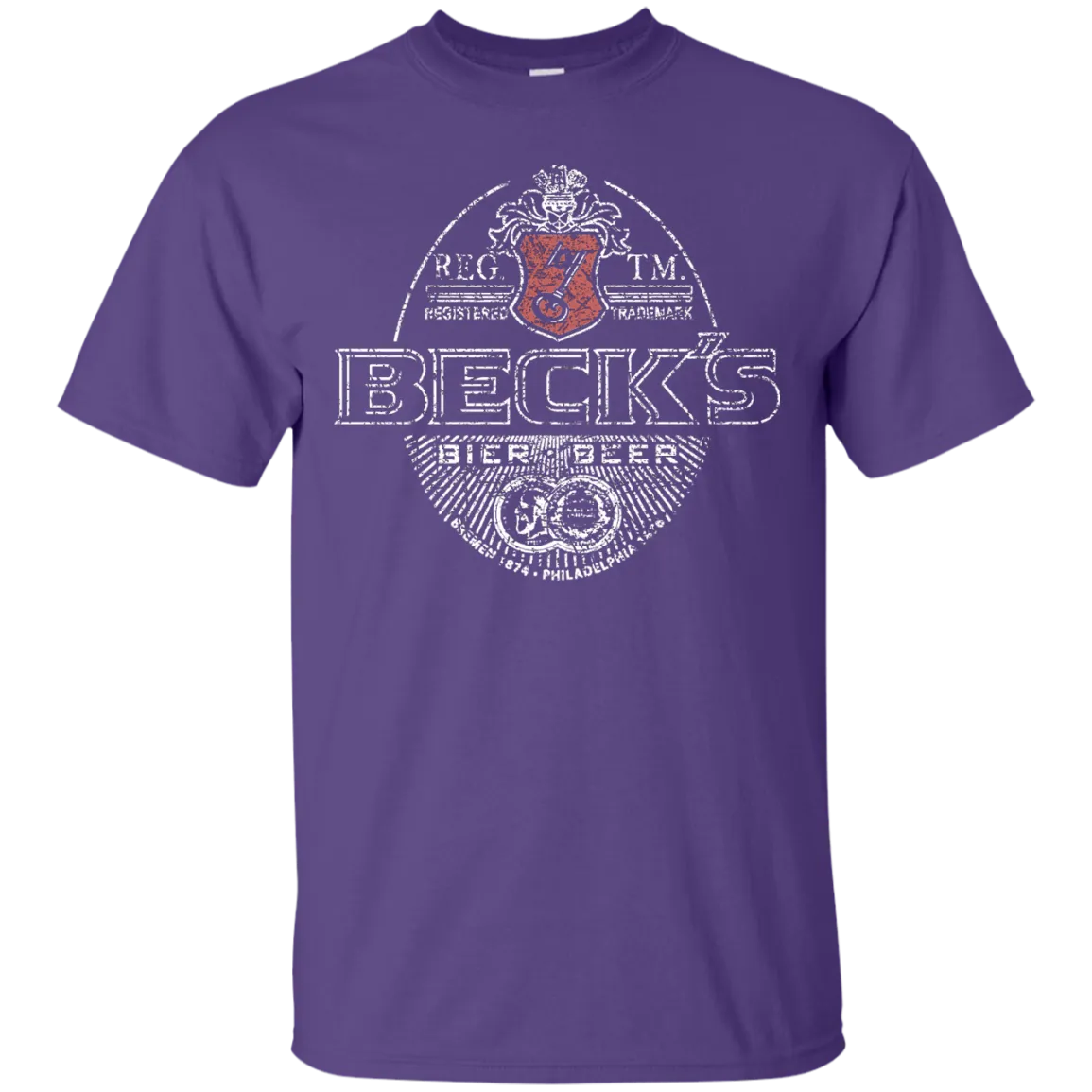 Becks Beer T-Shirt Custom Designed White Worn Label Pattern