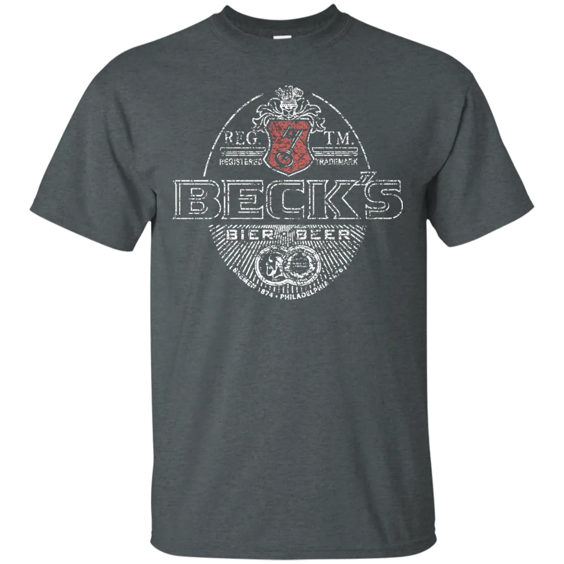 Becks Beer T-Shirt Custom Designed White Worn Label Pattern