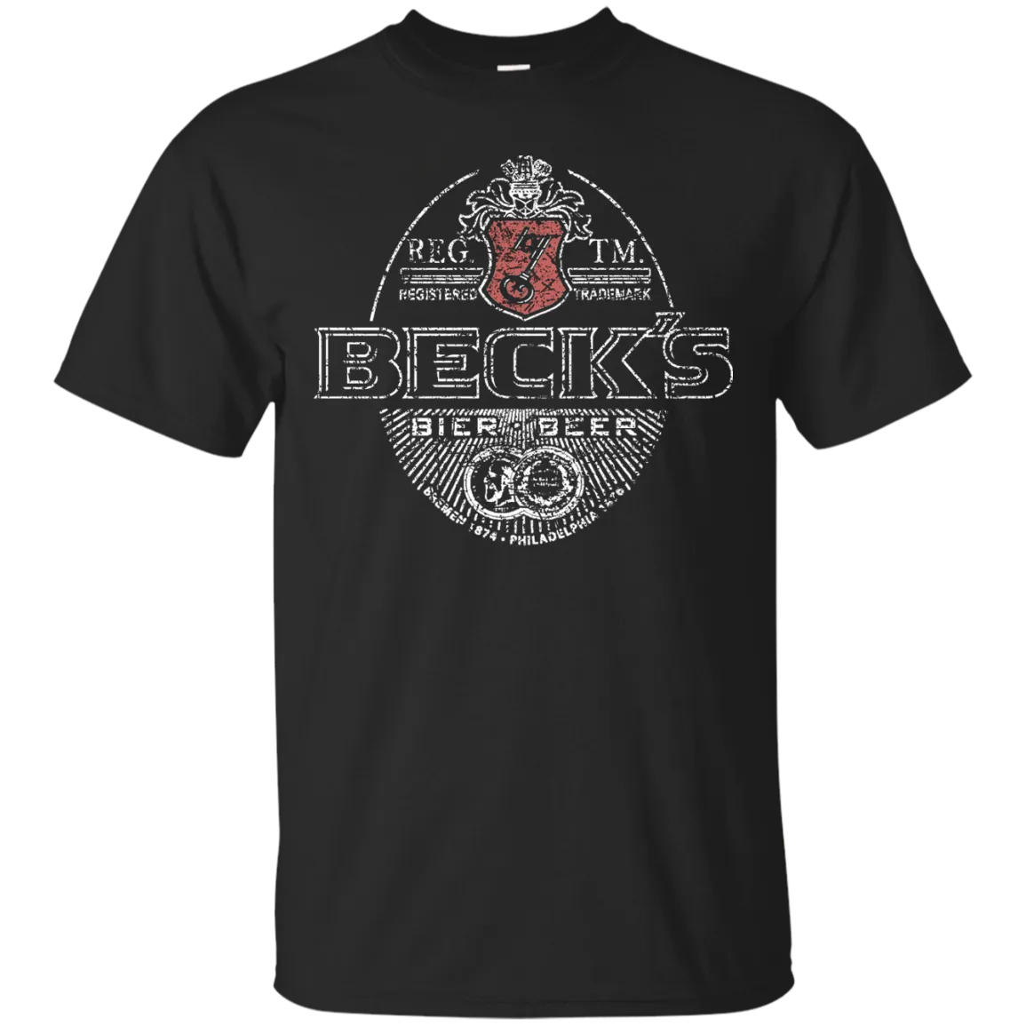 Becks Beer T-Shirt Custom Designed White Worn Label Pattern