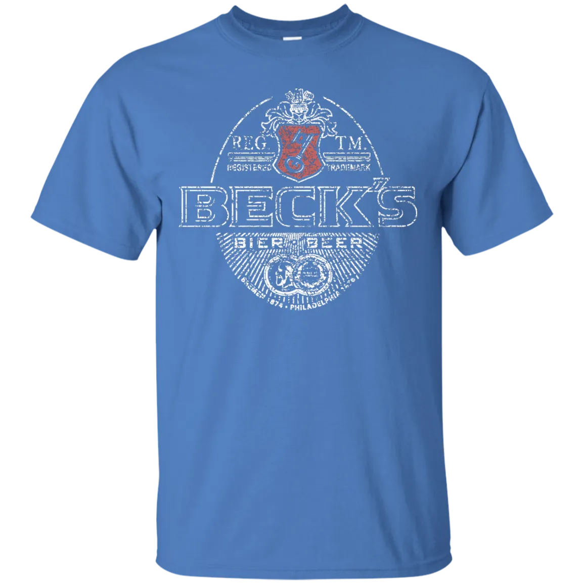 Becks Beer T-Shirt Custom Designed White Worn Label Pattern