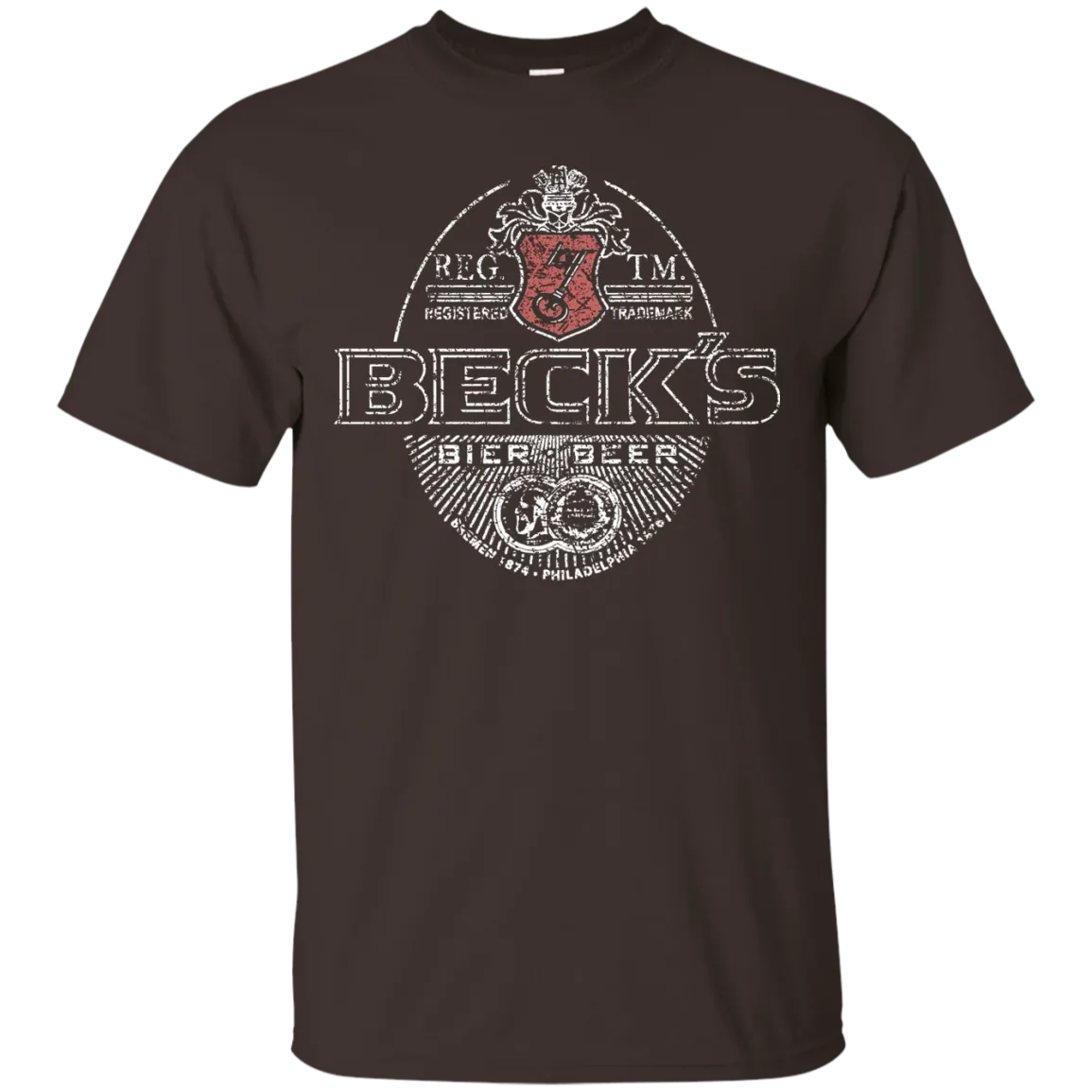 Becks Beer T-Shirt Custom Designed White Worn Label Pattern