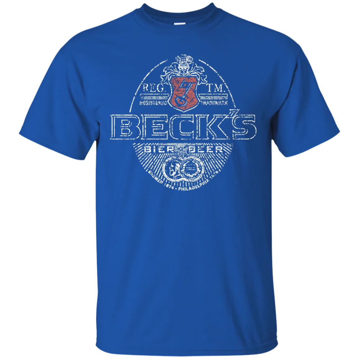 Becks Beer T-Shirt Custom Designed White Worn Label Pattern