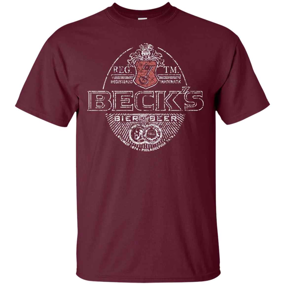 Becks Beer T-Shirt Custom Designed White Worn Label Pattern