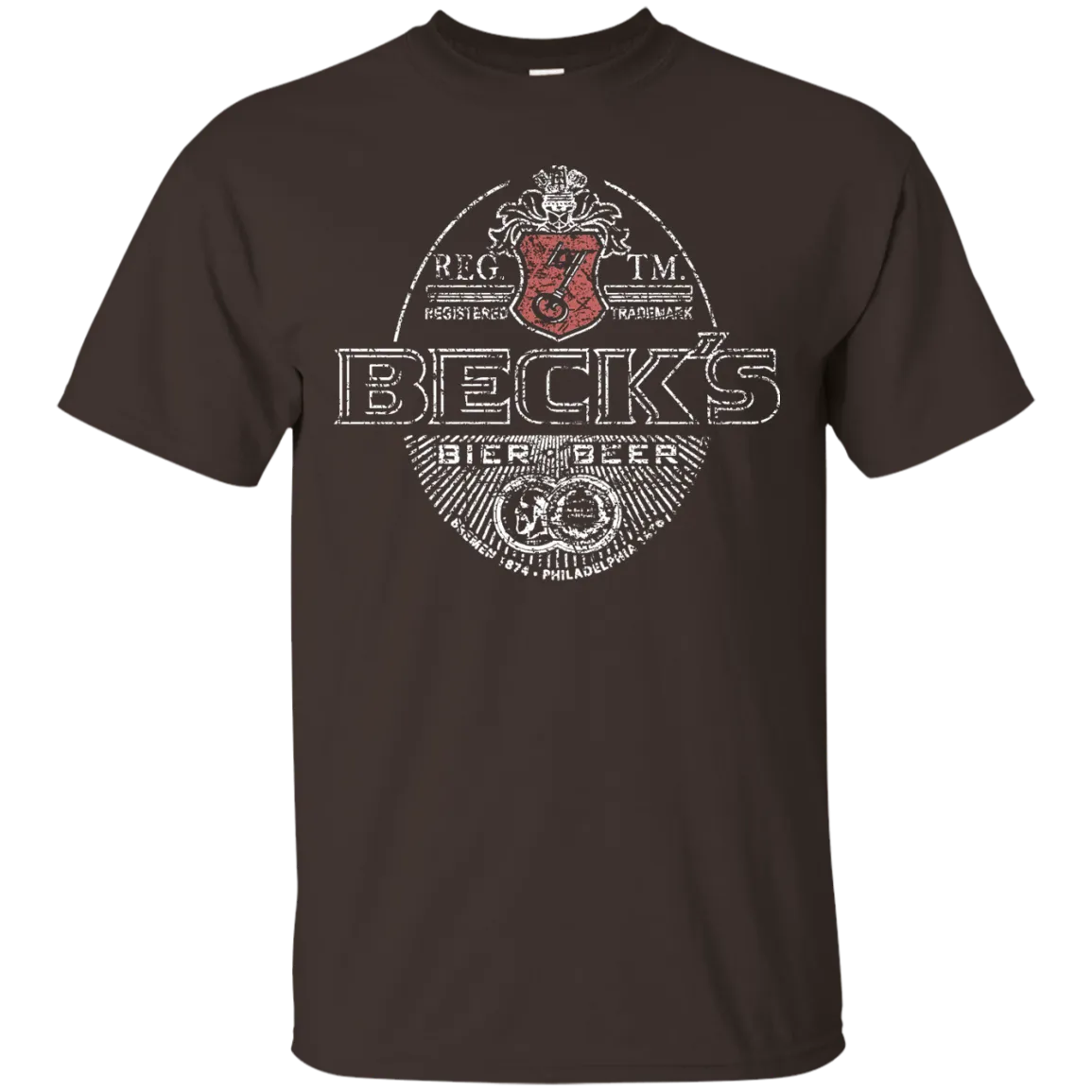 Becks Beer T-Shirt Custom Designed White Worn Label Pattern