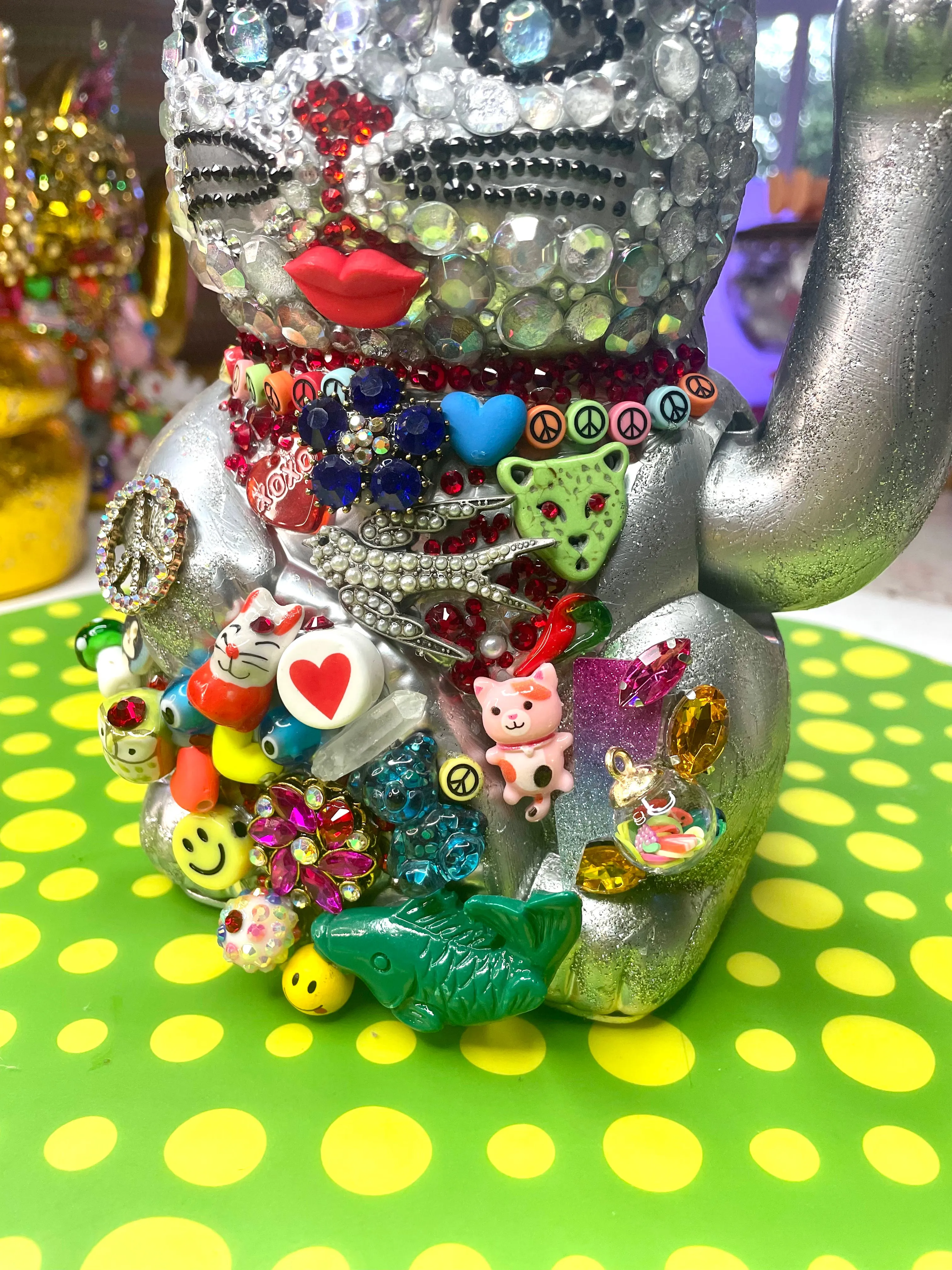 Bedazzled Maneki Nekos Lucky Cat Silver Lover