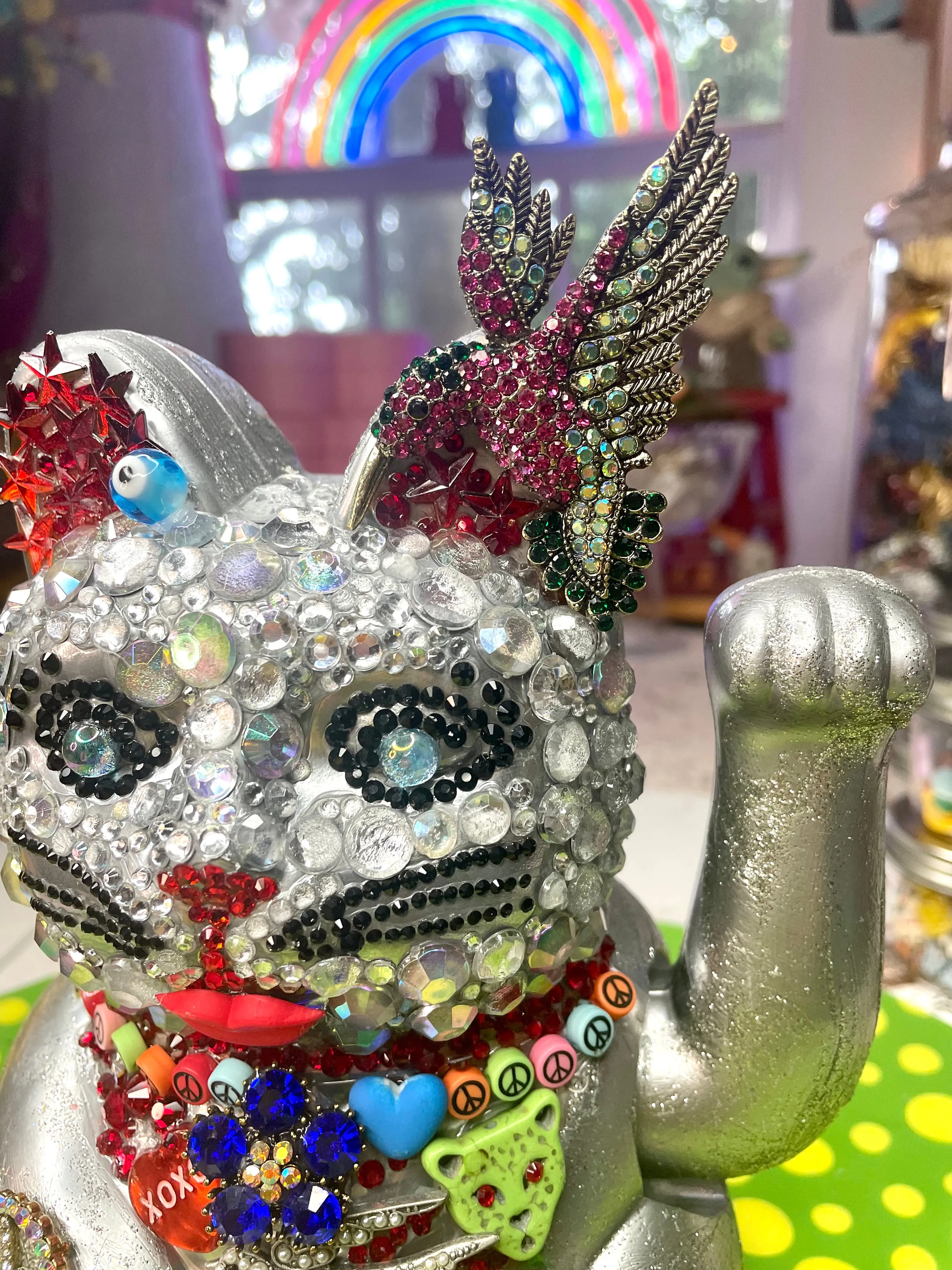 Bedazzled Maneki Nekos Lucky Cat Silver Lover