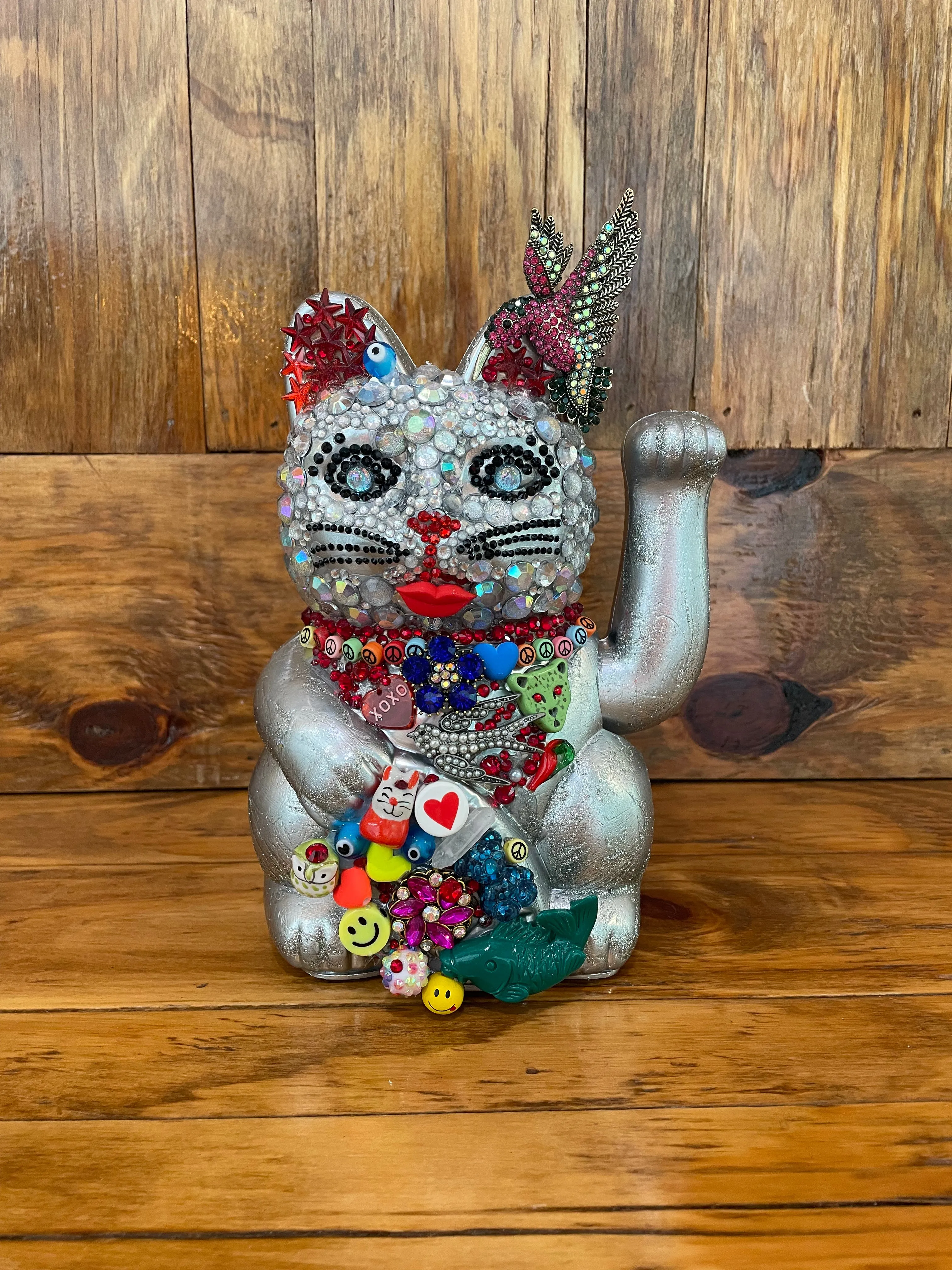 Bedazzled Maneki Nekos Lucky Cat Silver Lover