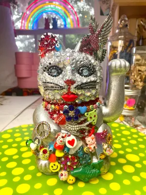 Bedazzled Maneki Nekos Lucky Cat Silver Lover