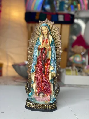 Bedazzled Virgen de Guadalupe statue