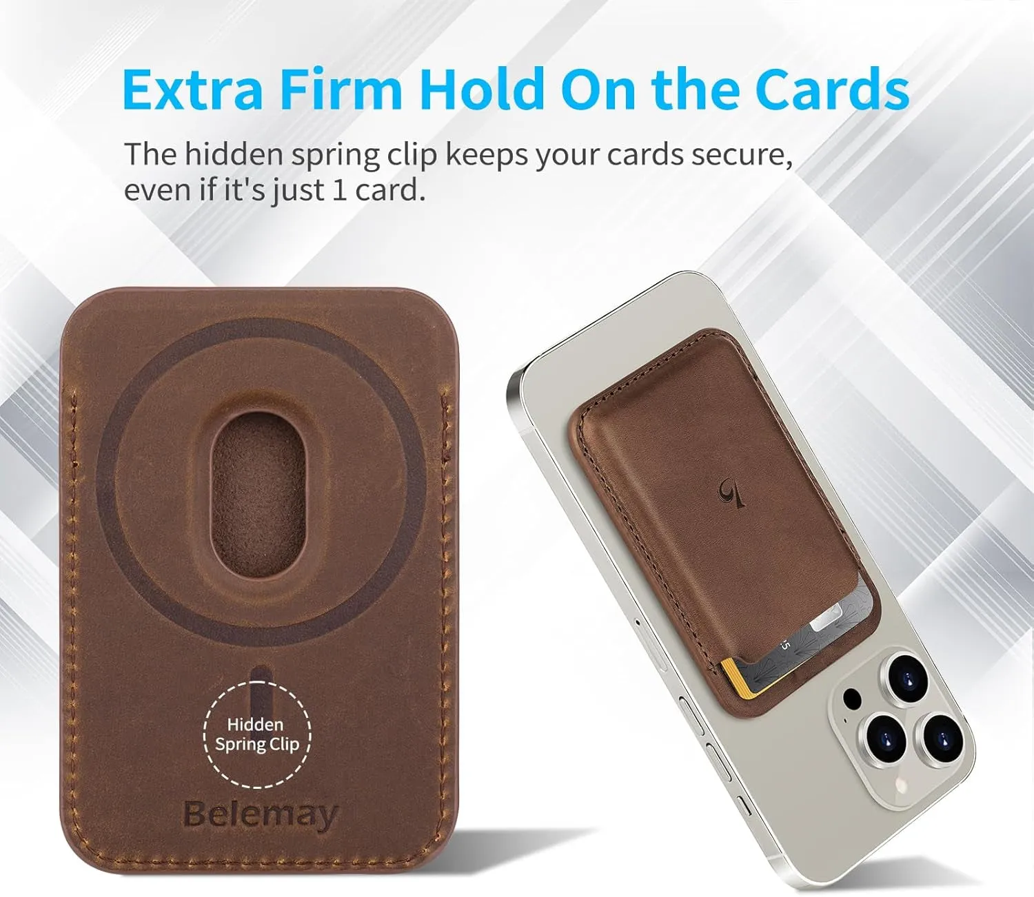 Belemay Magnetic Wallet, Compatible  Magsafe & iPhone series, Premium Crazy Horse Leather - Brown