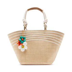 Betsey Johnson Flowers Puffy Raffia Natural Tote Bag