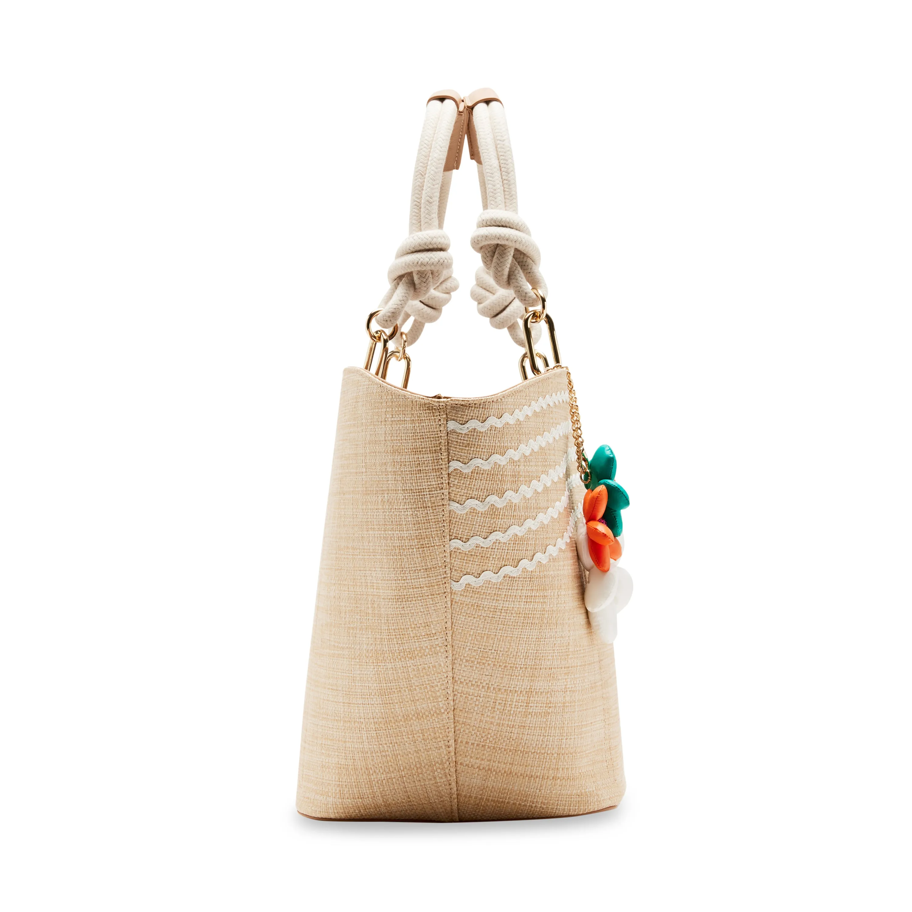 Betsey Johnson Flowers Puffy Raffia Natural Tote Bag