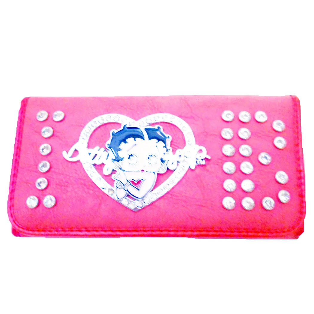 Betty Boop bling pink rhinestone checkbook L woman wallet B16Q