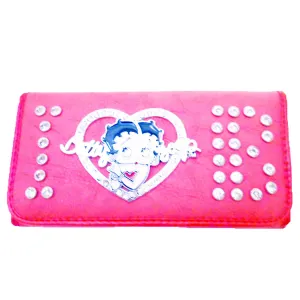 Betty Boop bling pink rhinestone checkbook L woman wallet B16Q