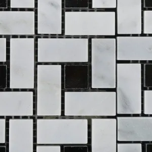 Bianco Carrara White Marble Polished Pinwheel Mosaic Tile with Black Dots - Box of 5 sq. ft.