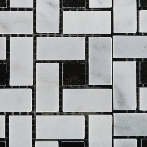 Bianco Carrara White Marble Polished Pinwheel Mosaic Tile with Black Dots - Box of 5 sq. ft.
