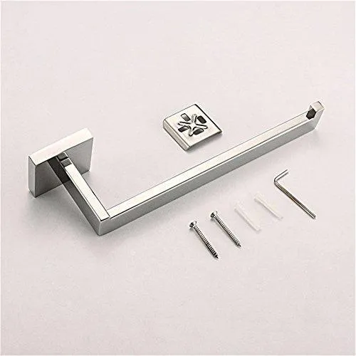 BigBig Home 4PCS Bathroom Hardware Set Modern Square Style SUS 304 Stainless Steel Toilet Paper Holder, Towel Ring, Robe Hook,Towel Bar, Chrome Finish Wall Mounted Tissue Hanger Bathroom Accessories